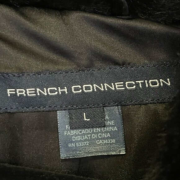 French Connection Black Faux Fur Notched Collar Coat Jacket NEW Large - Picture 5 of 7